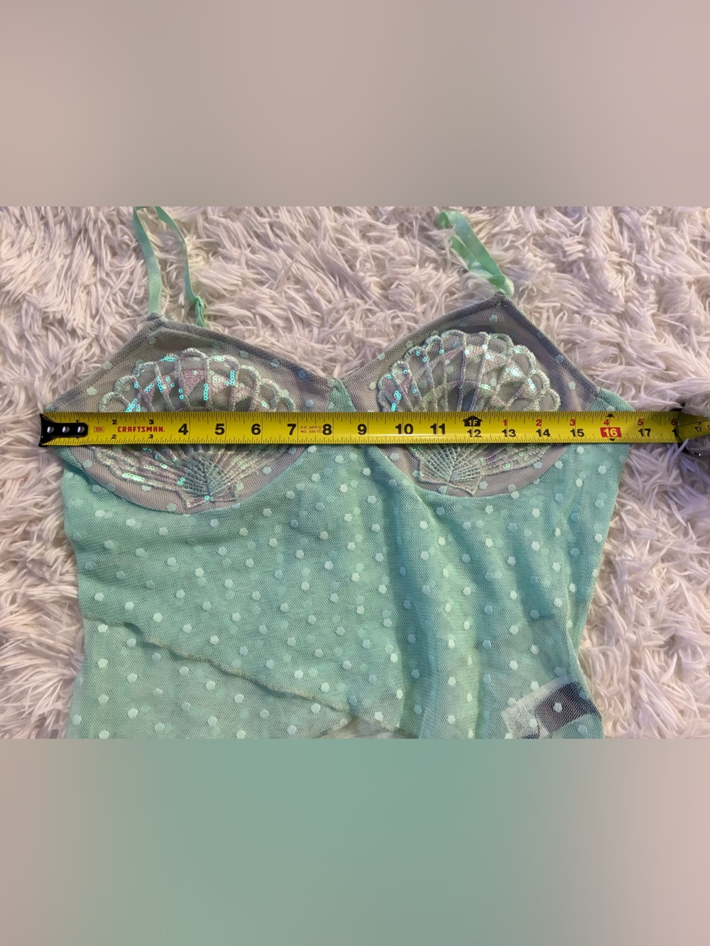 NEW Mermaid Siren Fairycore Festival Rave Y2K Mesh Sheer Sequin Seashell Top L - Picture 8 of 10